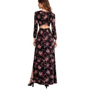 Chelsea & Violet Floral Maxi Dress Black Pink Boho Cutout Cottagecore XS